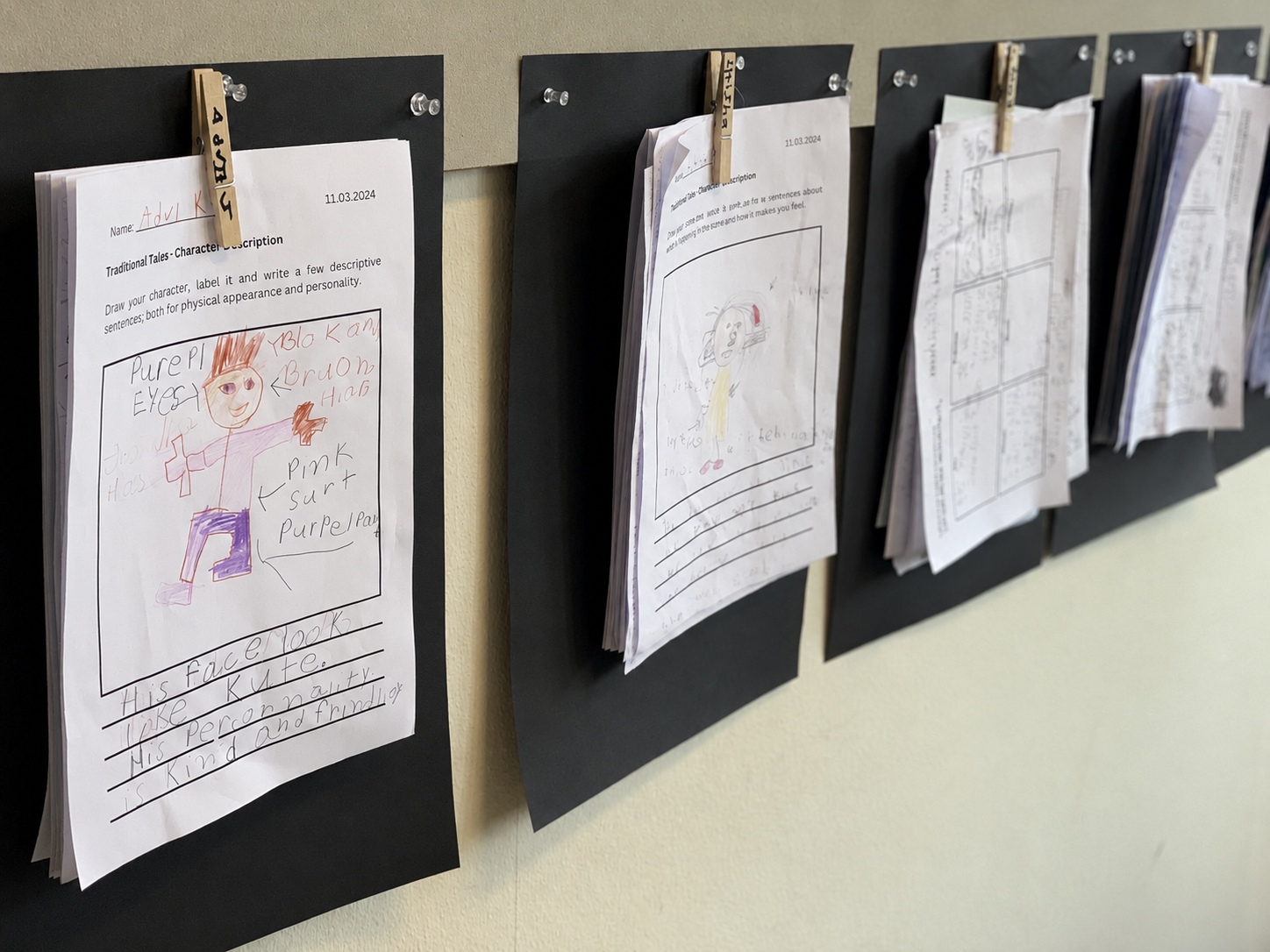 Students' work on display in the classroom
